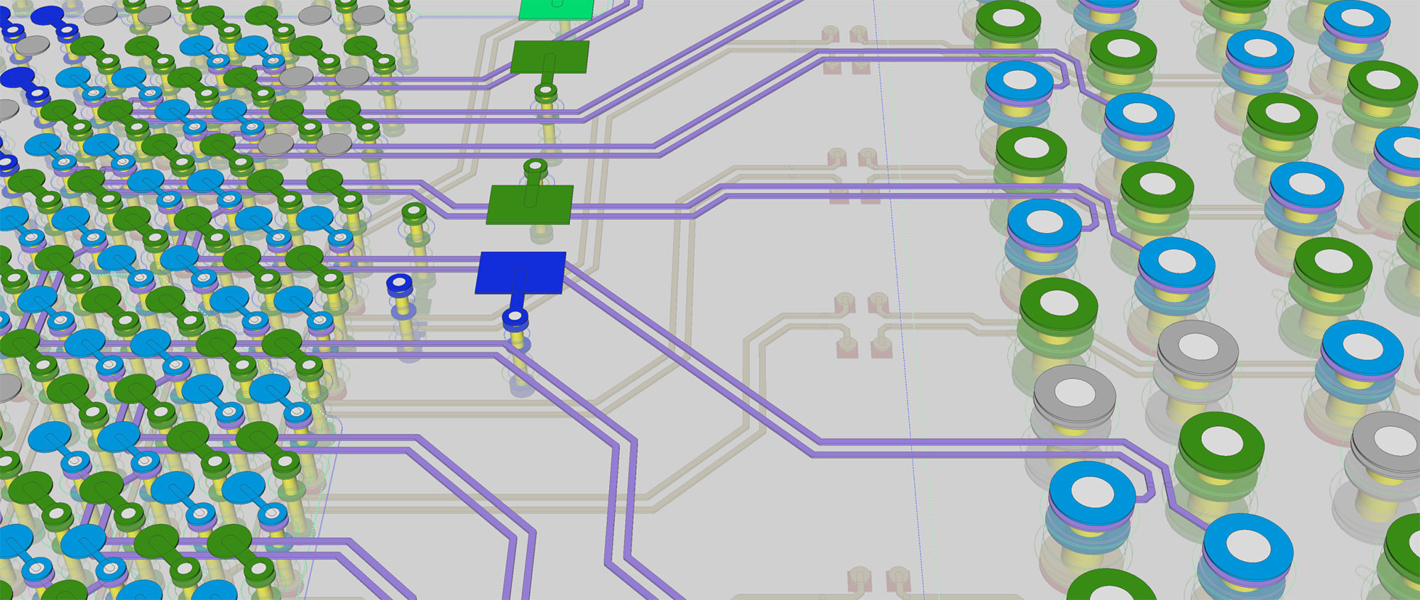3d design showing routing on a printed circuit board (PCB) when routing differential pairs