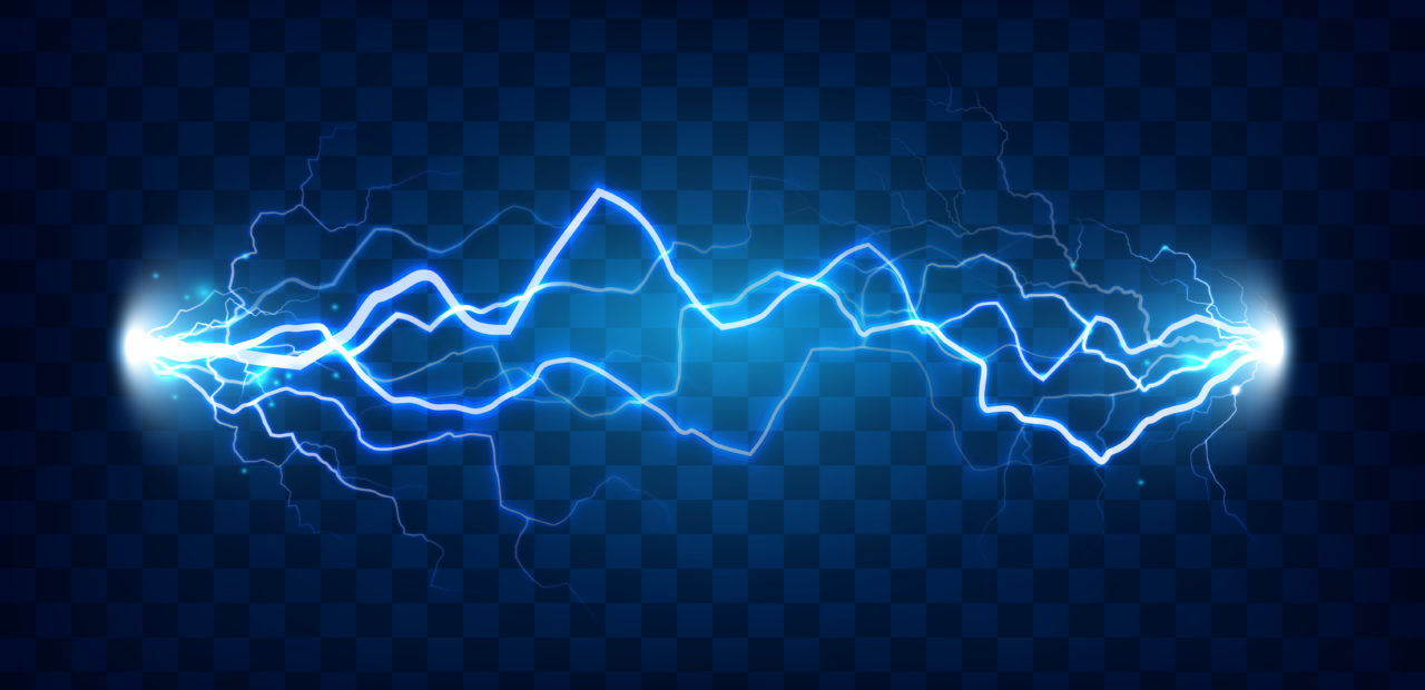 An abstract representation of electrical energy with multiple bolts of blue and white lightning, electrying like the release of E3.series 2019 and it new capabilties