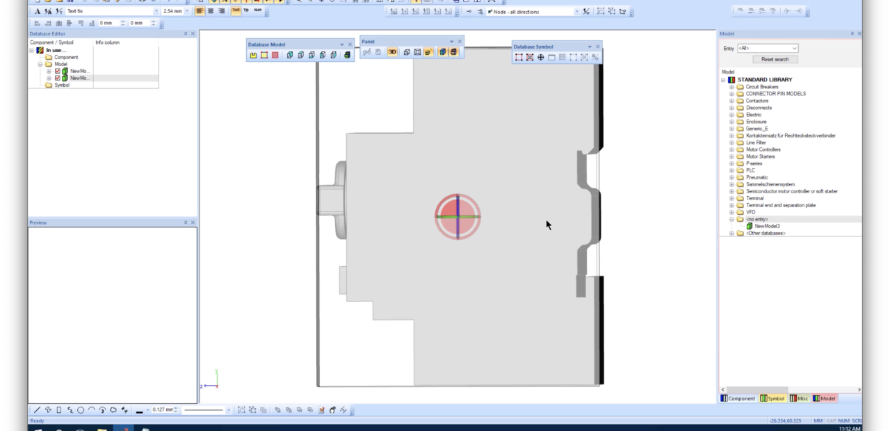 Zuken's E3.series, showing the panel model creation process with a focus on the insertion of a 3D STEP file, illustrating the precision and steps involved in detailed electrical design.