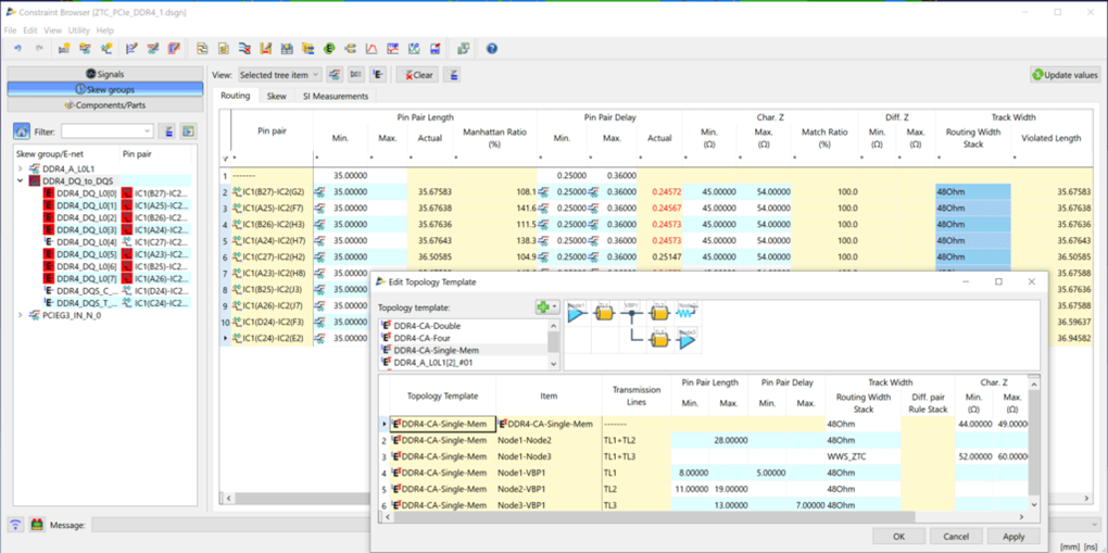 Design Force Advance Signal Integrity Analysis - Constraint Browser one of our PCB simulation tools